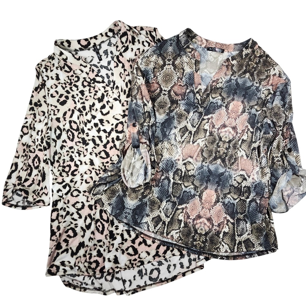 Glitzy‎ Girlz Boutique 2 Animal Print Tunic Tops 3XL Leopard Snakeskin Bundle